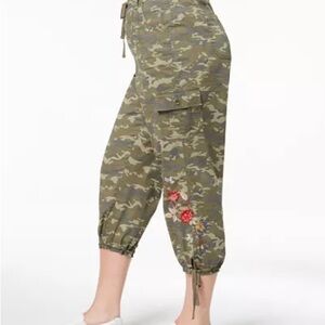 Style & Co. Camouflage Cropped Cargo Pants with Red Floral Accent